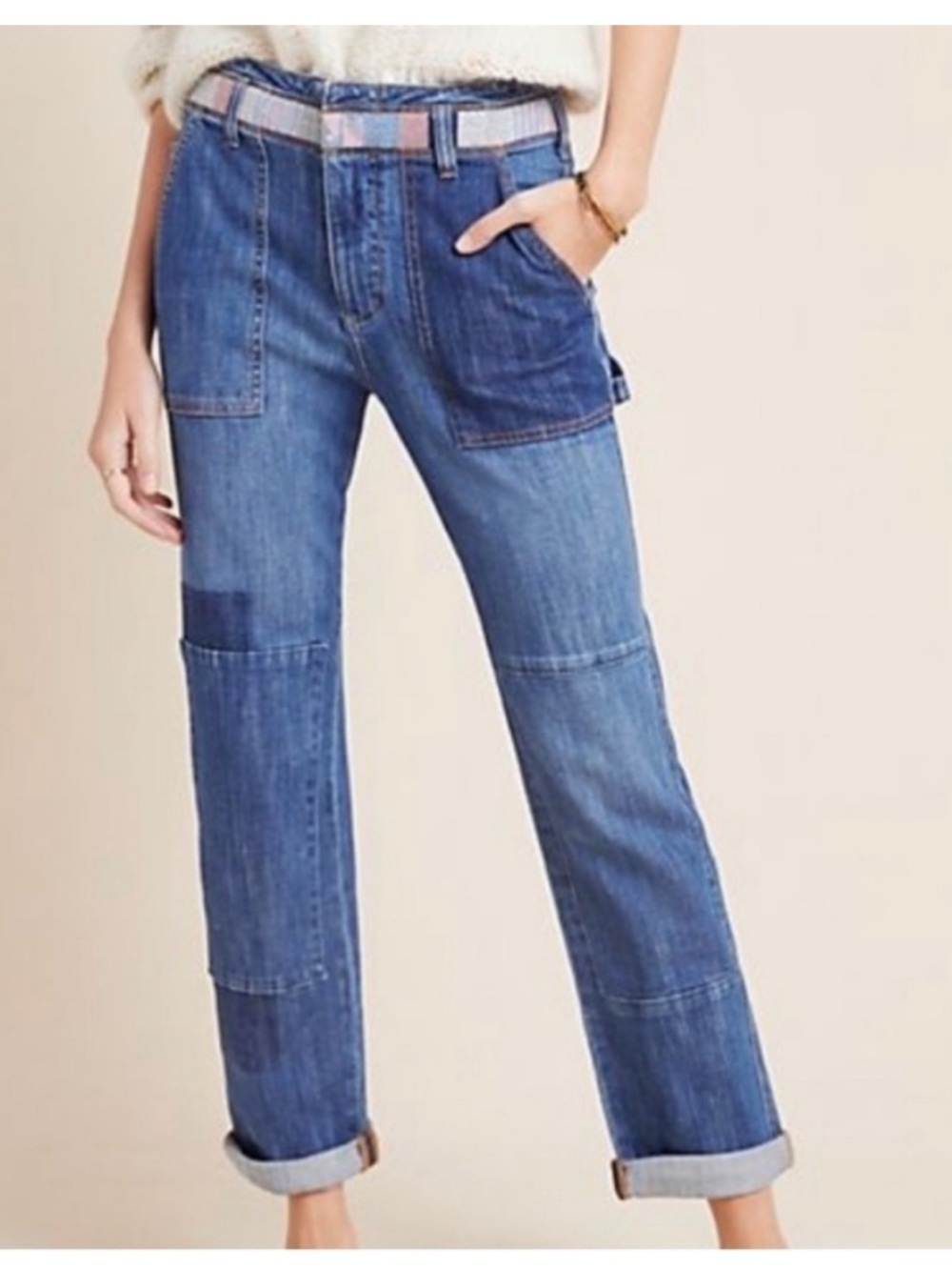 Anthropologie Pilcro Embroidered Patchwork Carpenter Jeans